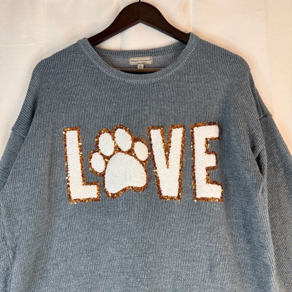 SIMPLY SOUTHERN Women’s Size L Sweater Crewneck Graphic Love Paw Print Bling - Picture 6 of 16